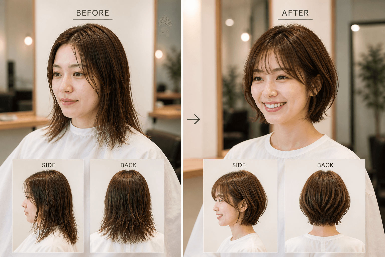 似合わせカットの BEFORE / AFTER 事例
