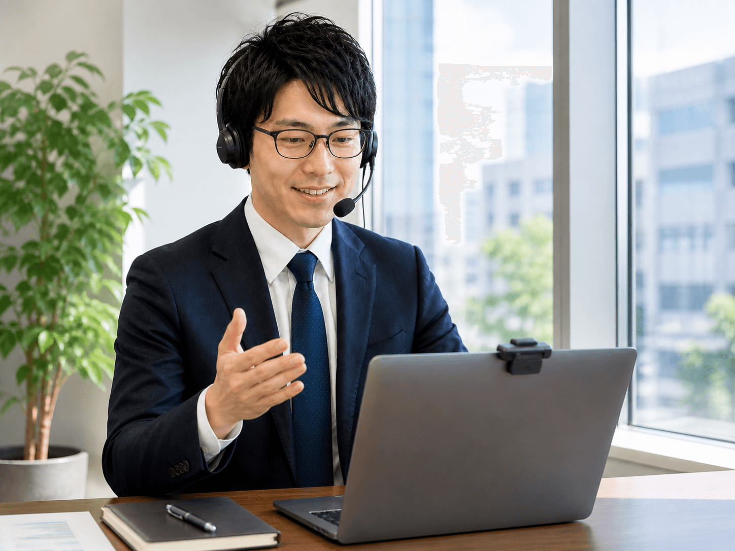 ヘッドセットでオンライン顧問対応する税理士